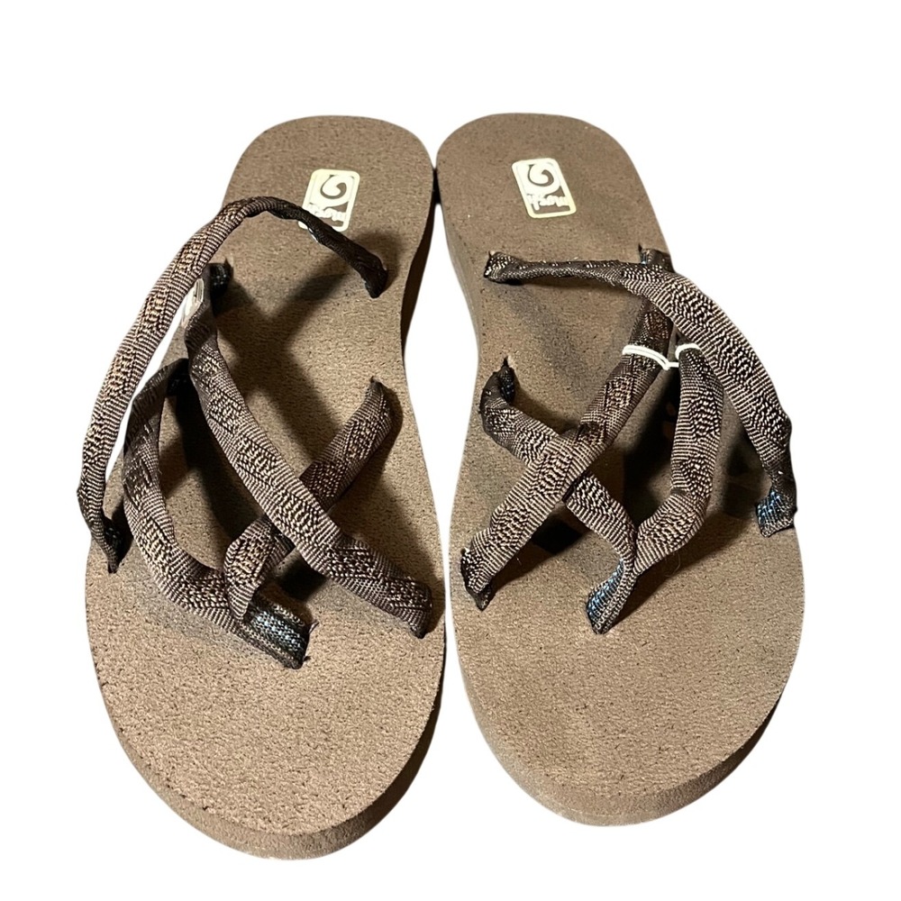Teva Olowahu Sandals Womens 9 Brown Strappy Mush Sole Flip Flops 6840B